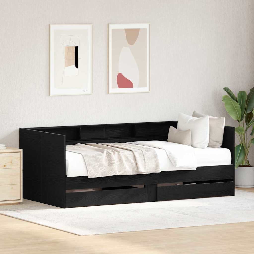 Daybed con testiera Rovere Nero 90 x 200 cm Legno multistrato