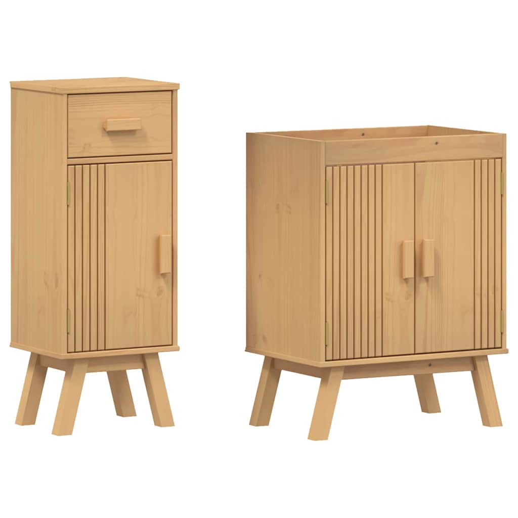 Set di mobili per il bagno 2 pcs Marrone Legno massello di pino