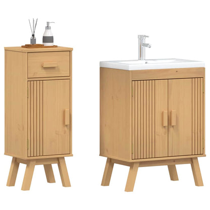 Set di mobili per il bagno 2 pcs Marrone Legno massello di pino