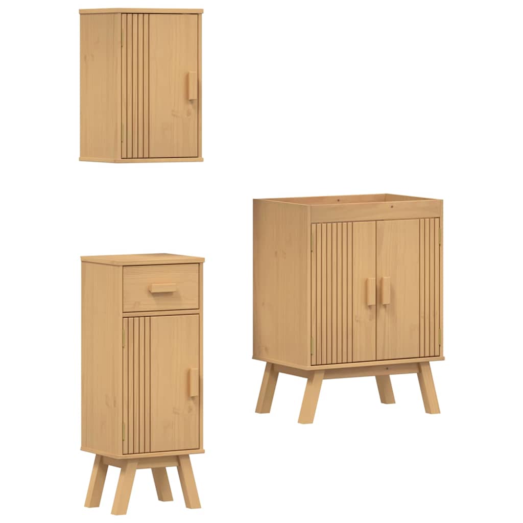 Set di mobili per il bagno 3 pcs Marrone Legno massello di pino