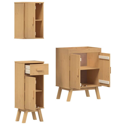Set di mobili per il bagno 3 pcs Marrone Legno massello di pino