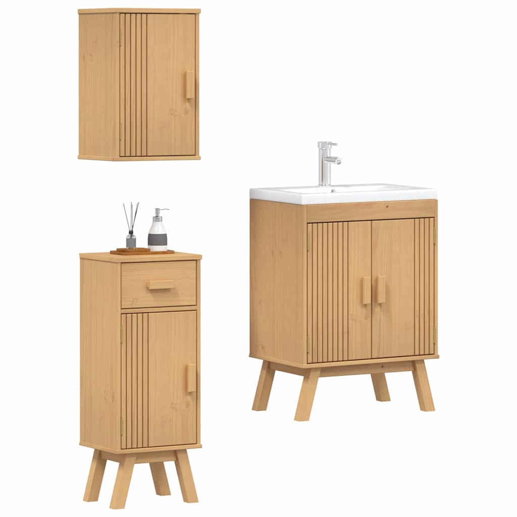 Set di mobili per il bagno 3 pcs Marrone Legno massello di pino