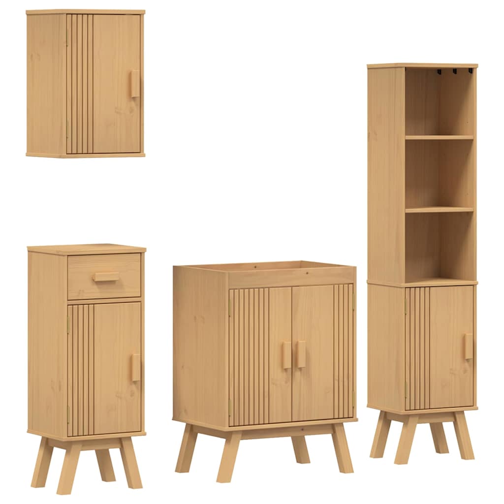 Set di mobili per il bagno 4 pcs Marrone Legno massello di pino