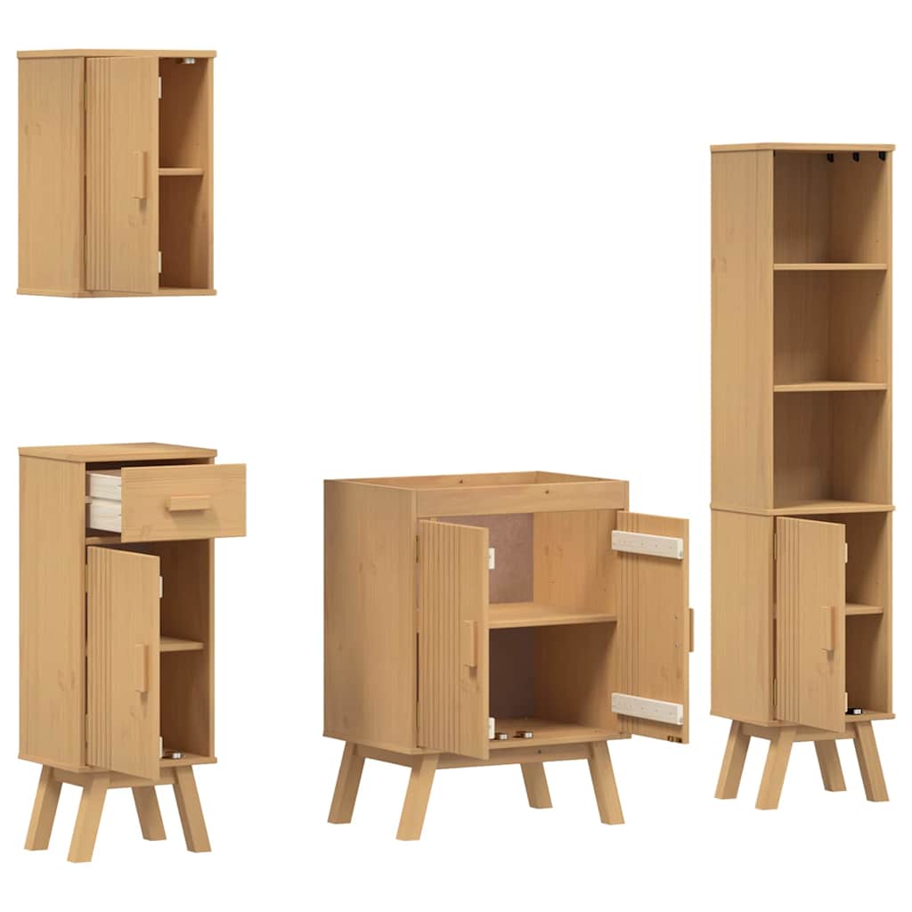 Set di mobili per il bagno 4 pcs Marrone Legno massello di pino