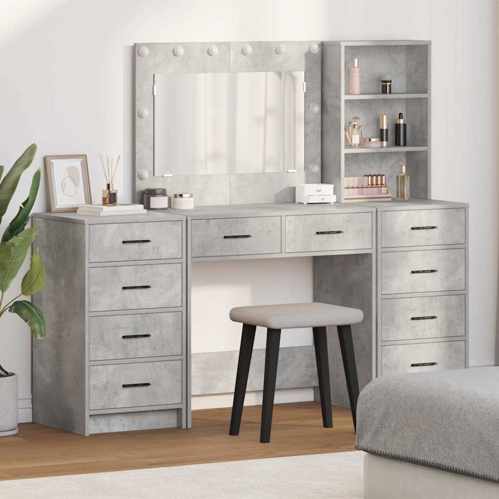 Tavolo da Trucco 3 pcs Grigio cemento Legno multistrato