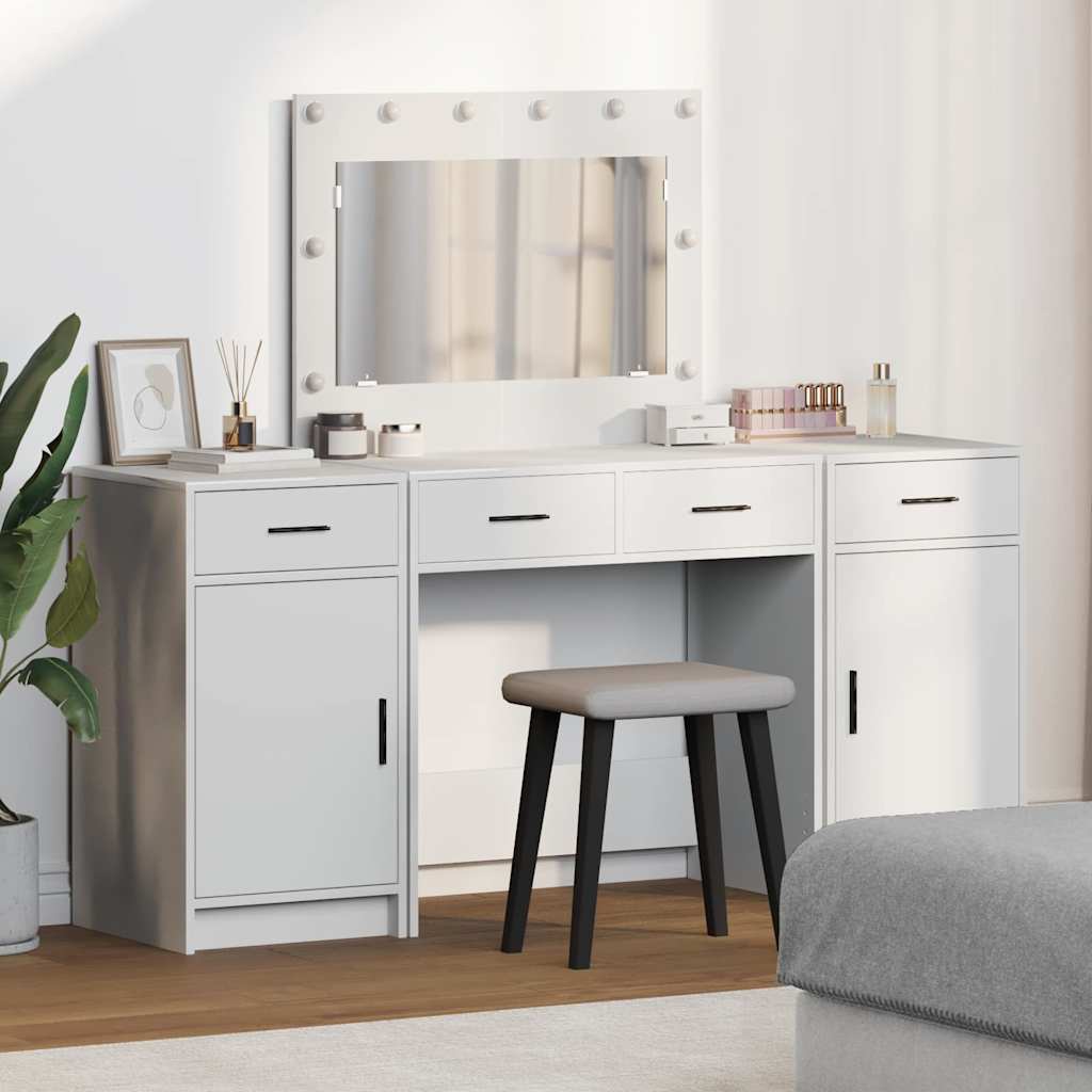 Tavolo da Trucco con cassetto 3 pcs Bianco Legno multistrato