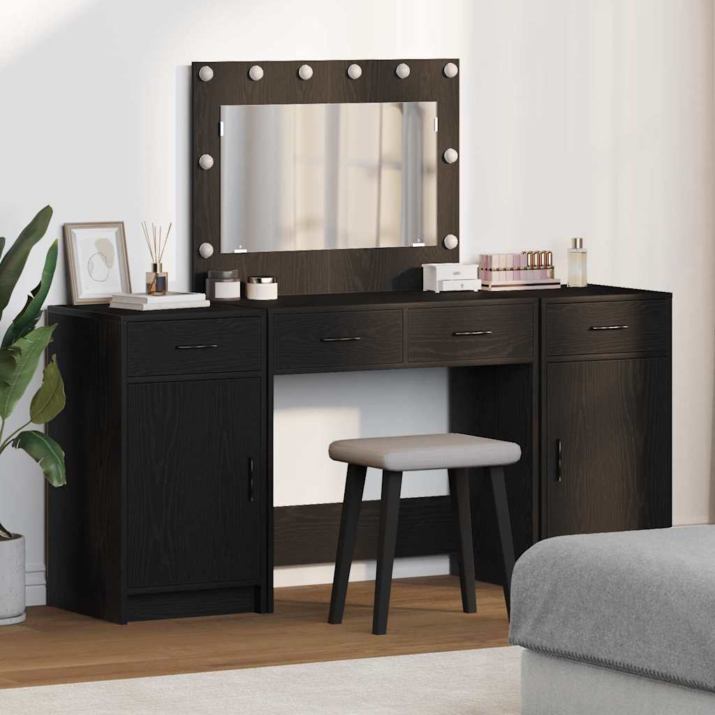 Tavolo da Trucco con cassetto 3 pcs Nero Legno multistrato