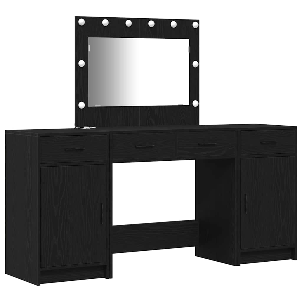 Tavolo da Trucco con cassetto 3 pcs Nero Legno multistrato