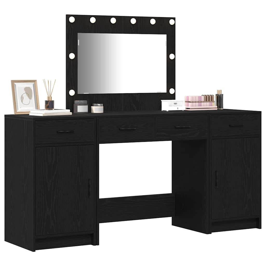 Tavolo da Trucco con cassetto 3 pcs Nero Legno multistrato