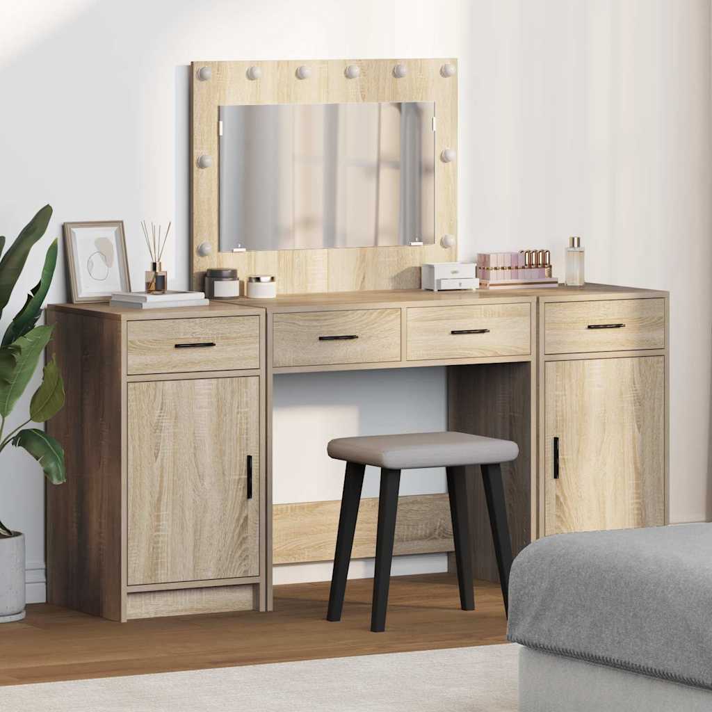 Tavolo da Trucco con cassetto 3 pcs Marrone Legno multistrato