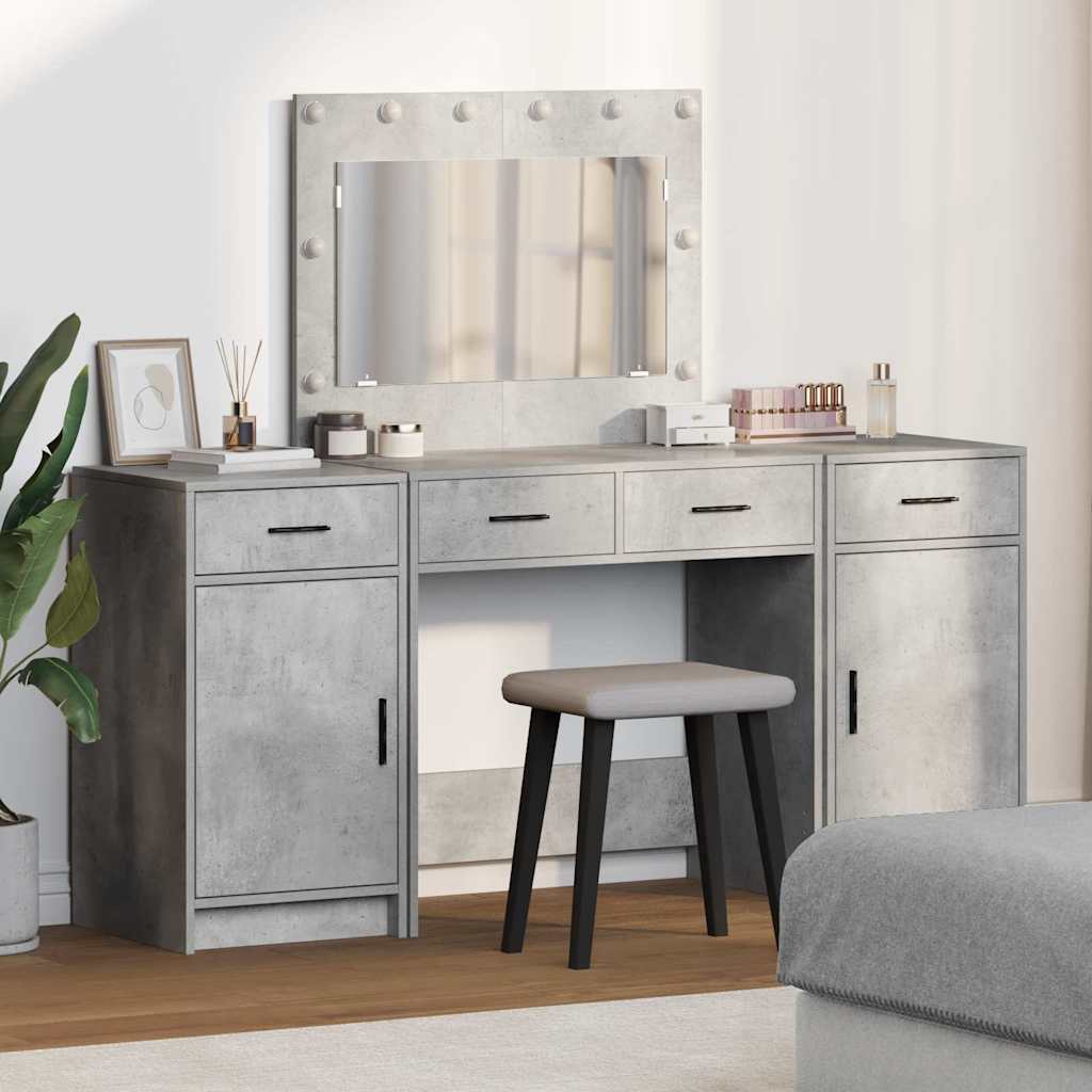 Tavolo da Trucco con cassetto 3 pcs Grigio Legno multistrato