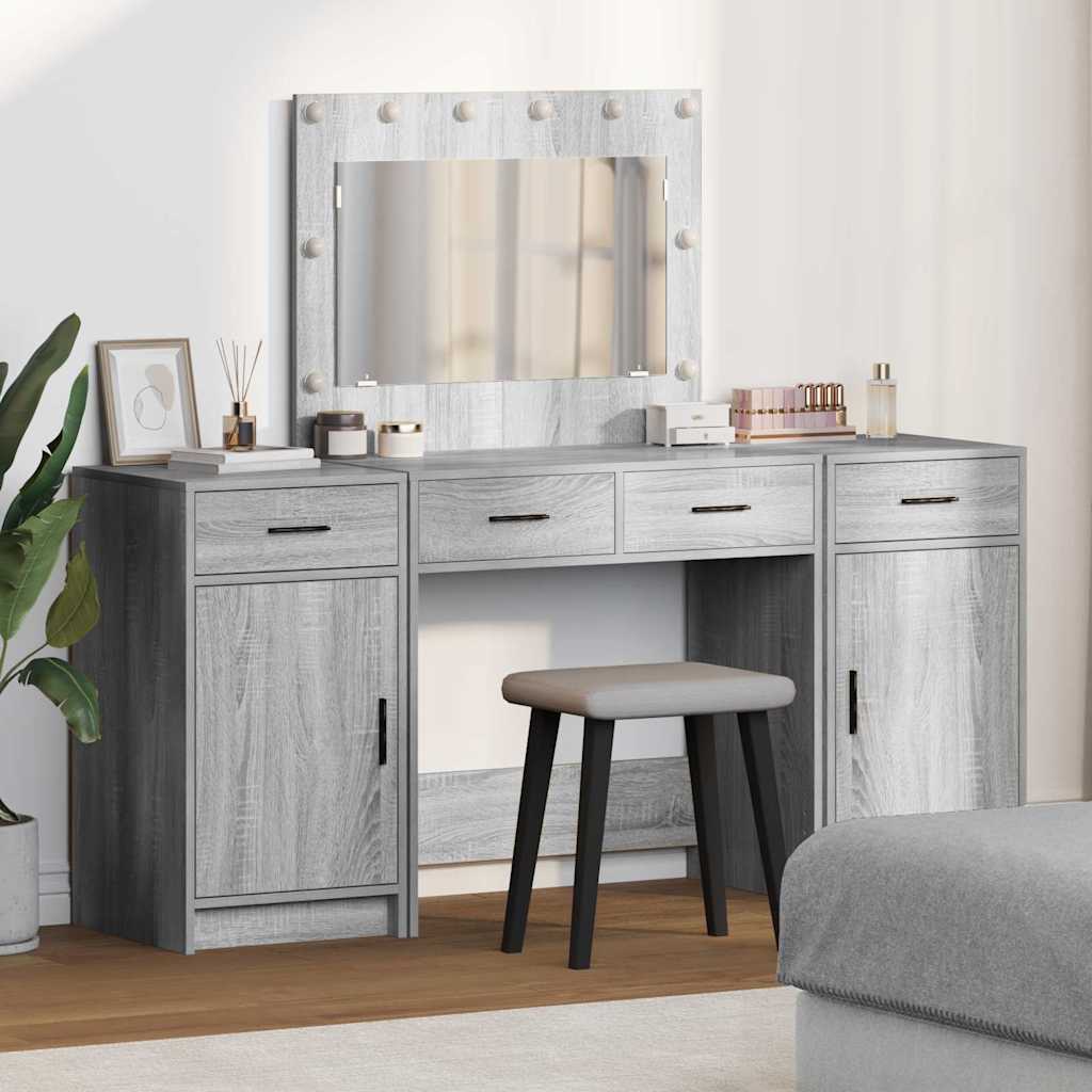 Tavolo da Trucco con cassetto 3 pcs Grigio Legno multistrato