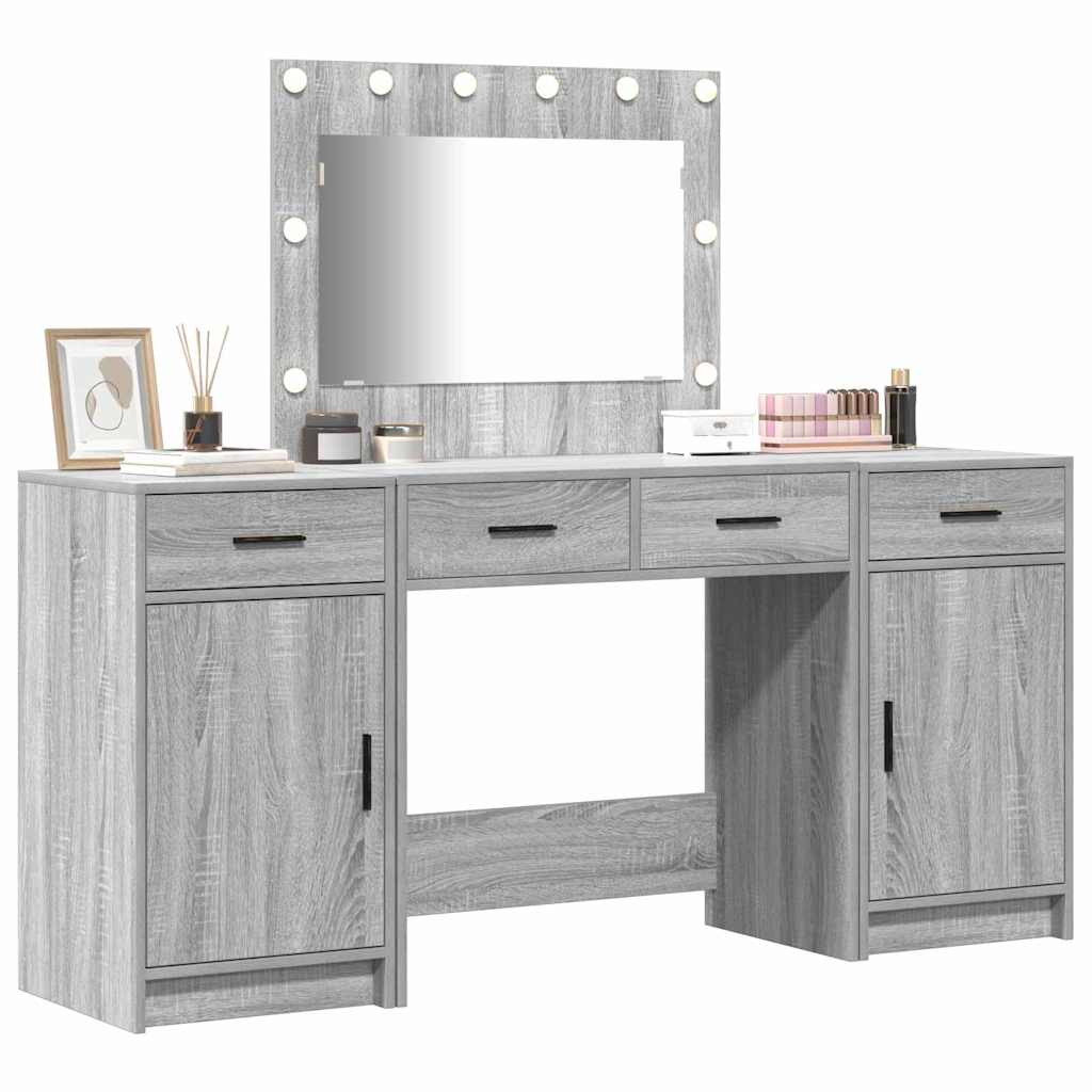 Tavolo da Trucco con cassetto 3 pcs Grigio Legno multistrato