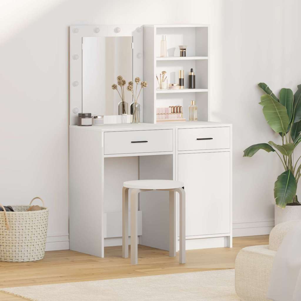Set da tavolo da trucco con LED 2 pcs Bianco Legno multistrato