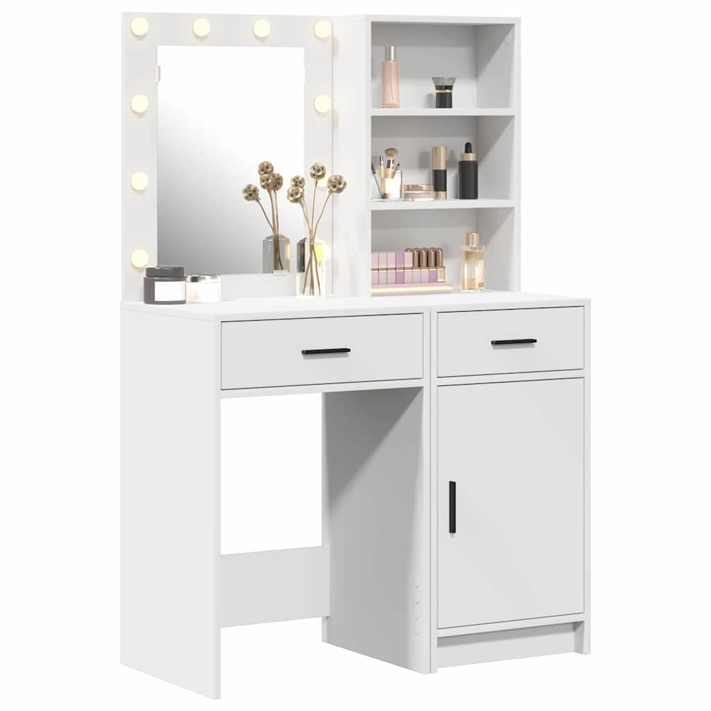 Set da tavolo da trucco con LED 2 pcs Bianco Legno multistrato