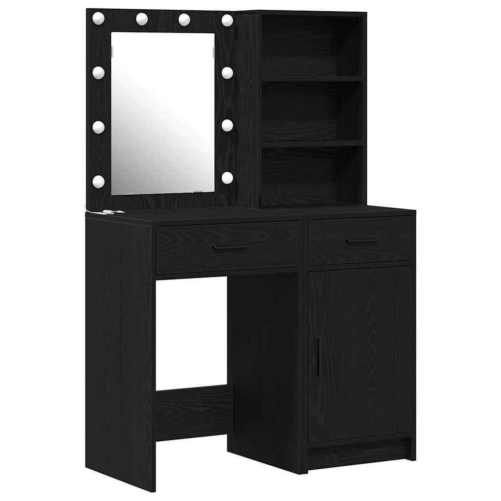 Set da tavolo da trucco con LED con cassetto 2 pcs Rovere Nero