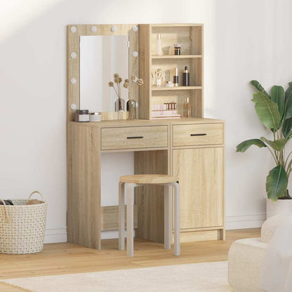 Set da tavolo da trucco con LED con porta 2 pcs Rovere Sonoma