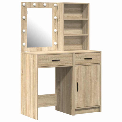 Set da tavolo da trucco con LED con porta 2 pcs Rovere Sonoma