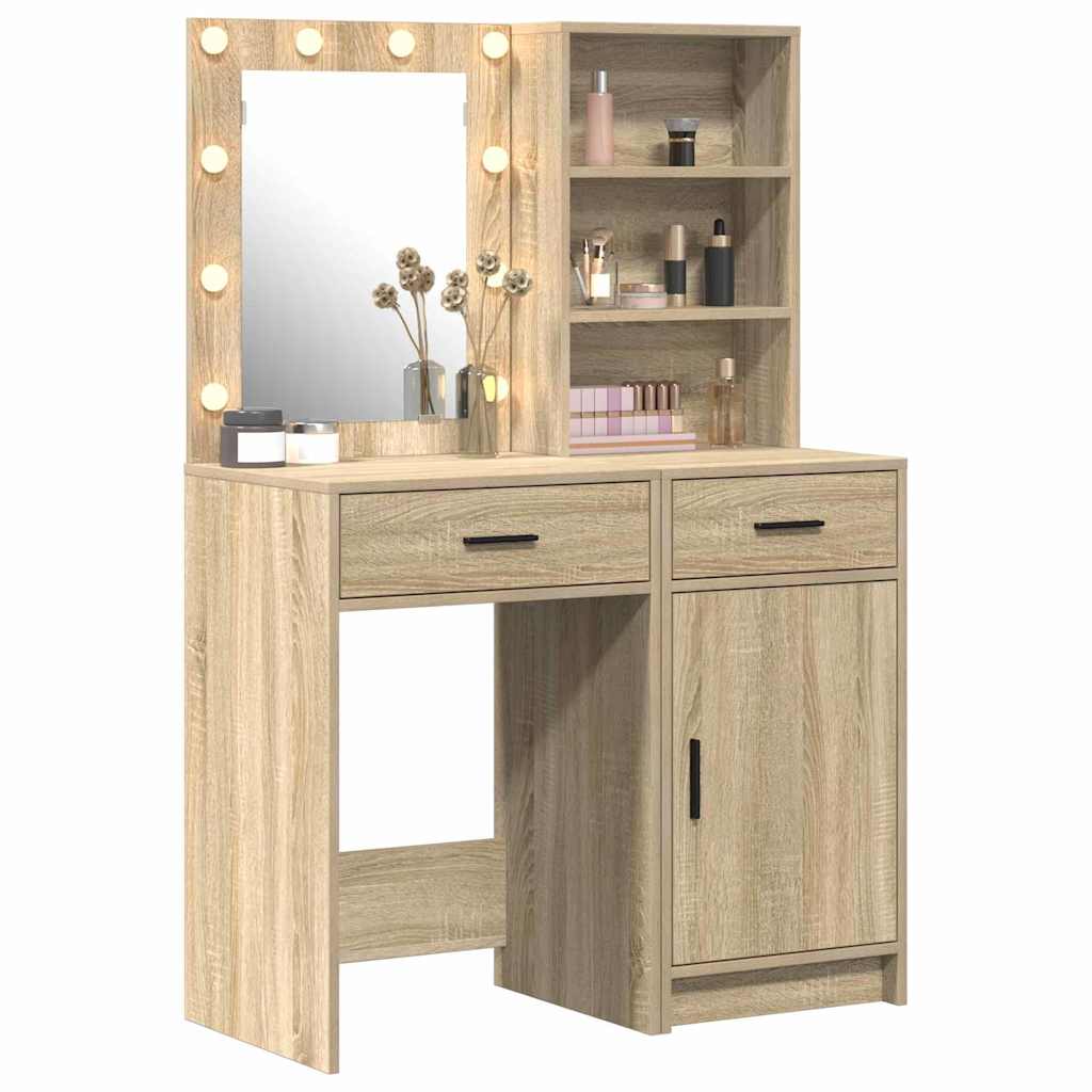 Set da tavolo da trucco con LED con porta 2 pcs Rovere Sonoma