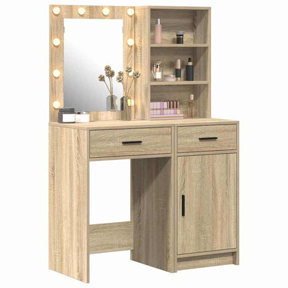 Set da tavolo da trucco con LED con porta 2 pcs Rovere Sonoma