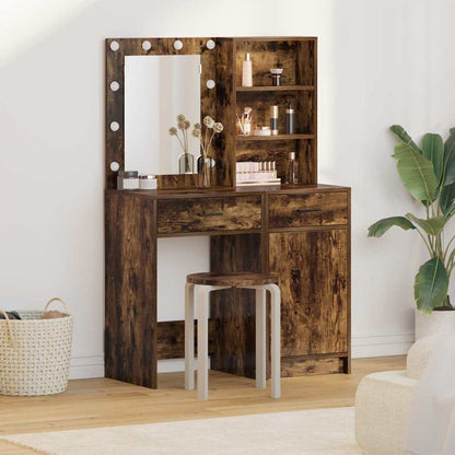 Set da tavolo da trucco con LED con cassetto 2 pcs Rovere fumÃ©
