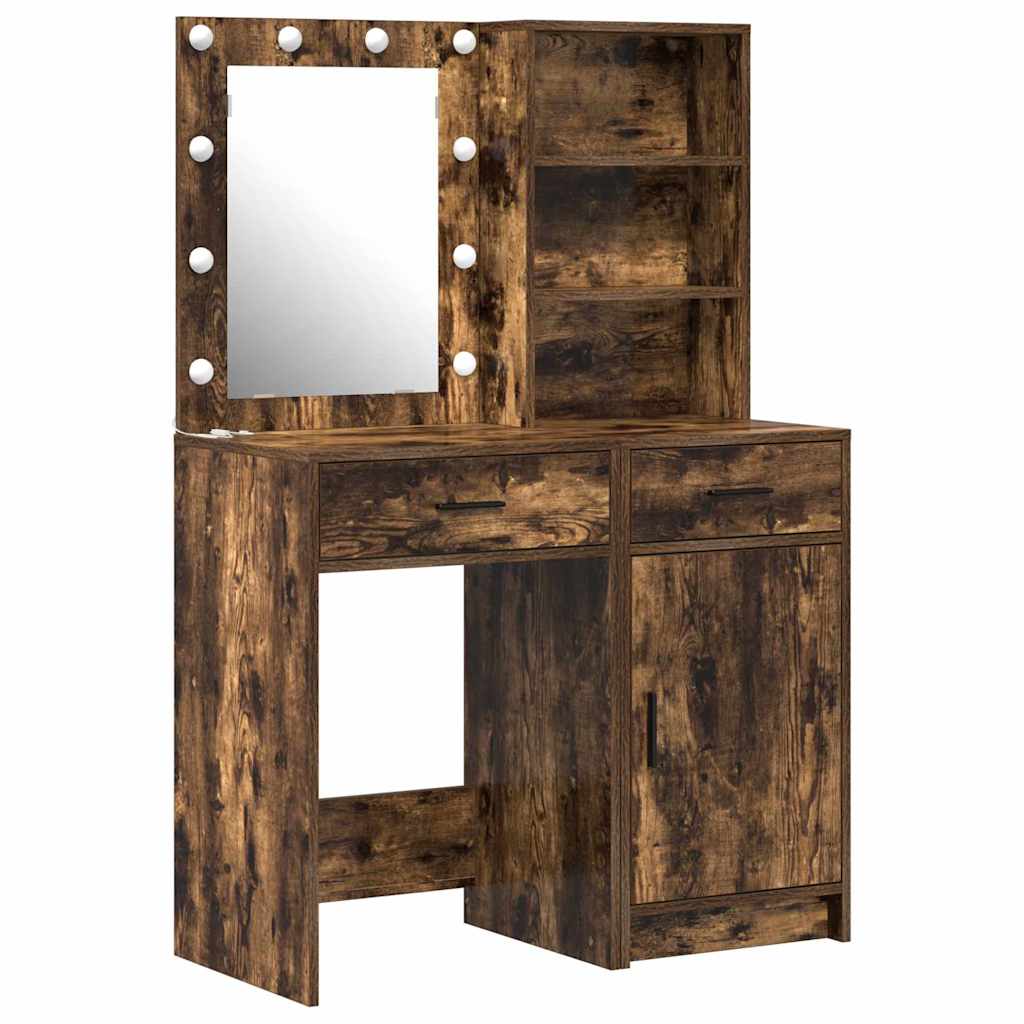 Set da tavolo da trucco con LED con cassetto 2 pcs Rovere fumÃ©