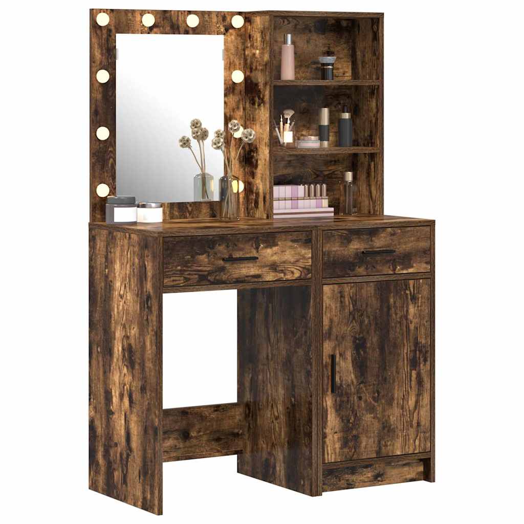 Set da tavolo da trucco con LED con cassetto 2 pcs Rovere fumÃ©