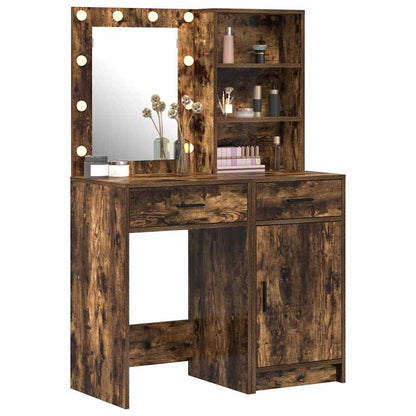 Set da tavolo da trucco con LED con cassetto 2 pcs Rovere fumÃ©