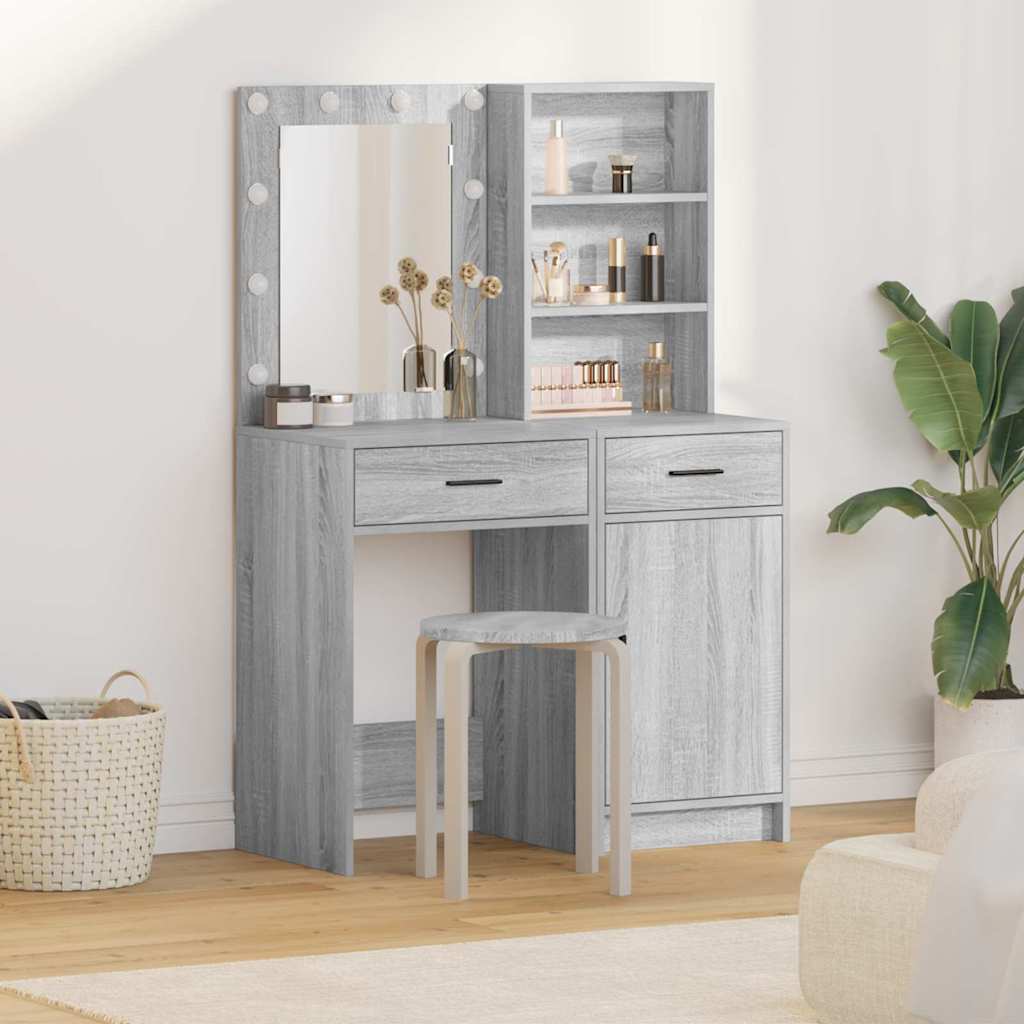 Set da tavolo da trucco con LED con porta 2 pcs Grigio Sonoma