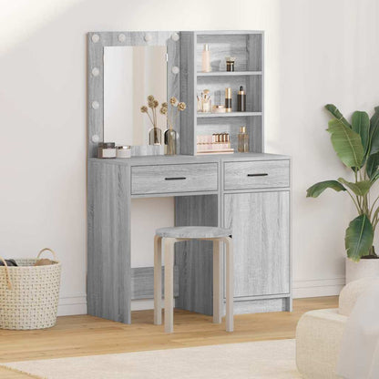 Set da tavolo da trucco con LED con porta 2 pcs Grigio Sonoma
