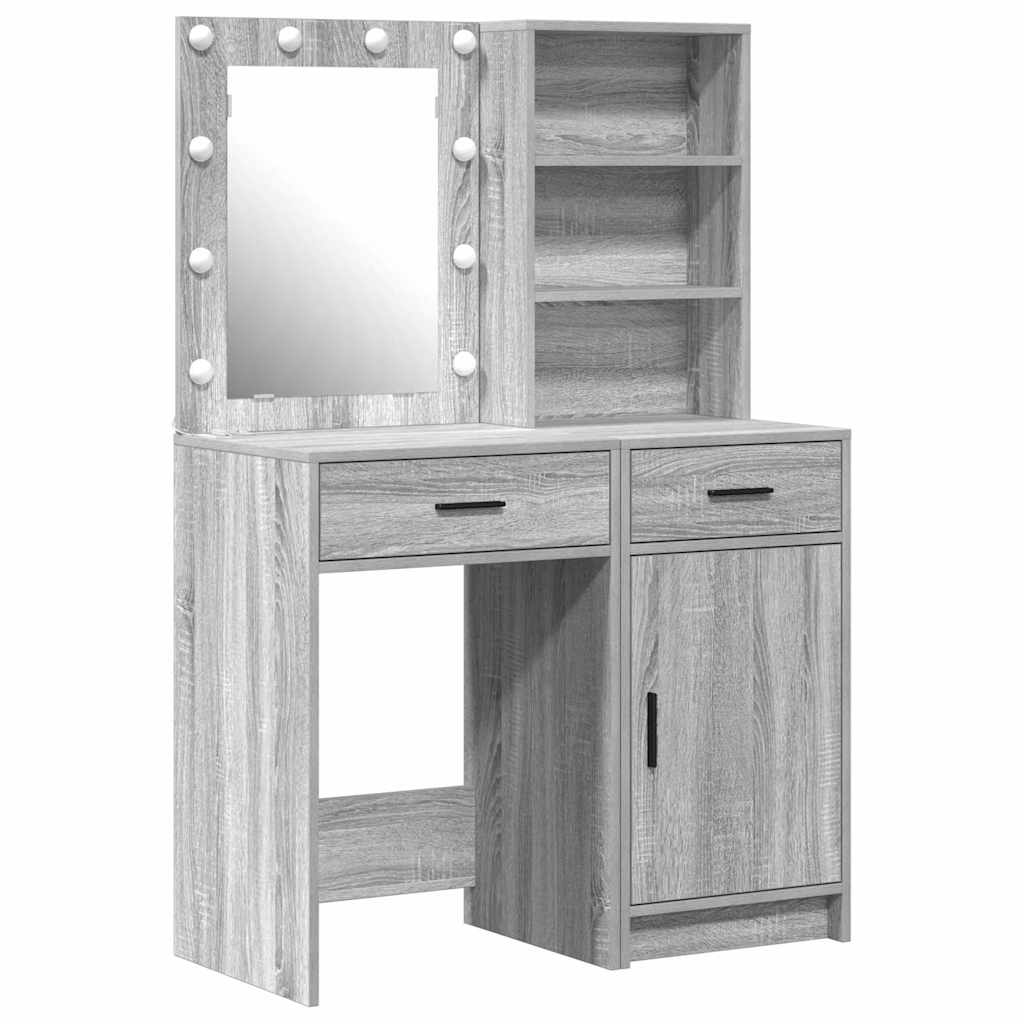Set da tavolo da trucco con LED con porta 2 pcs Grigio Sonoma