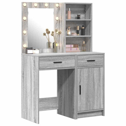 Set da tavolo da trucco con LED con porta 2 pcs Grigio Sonoma