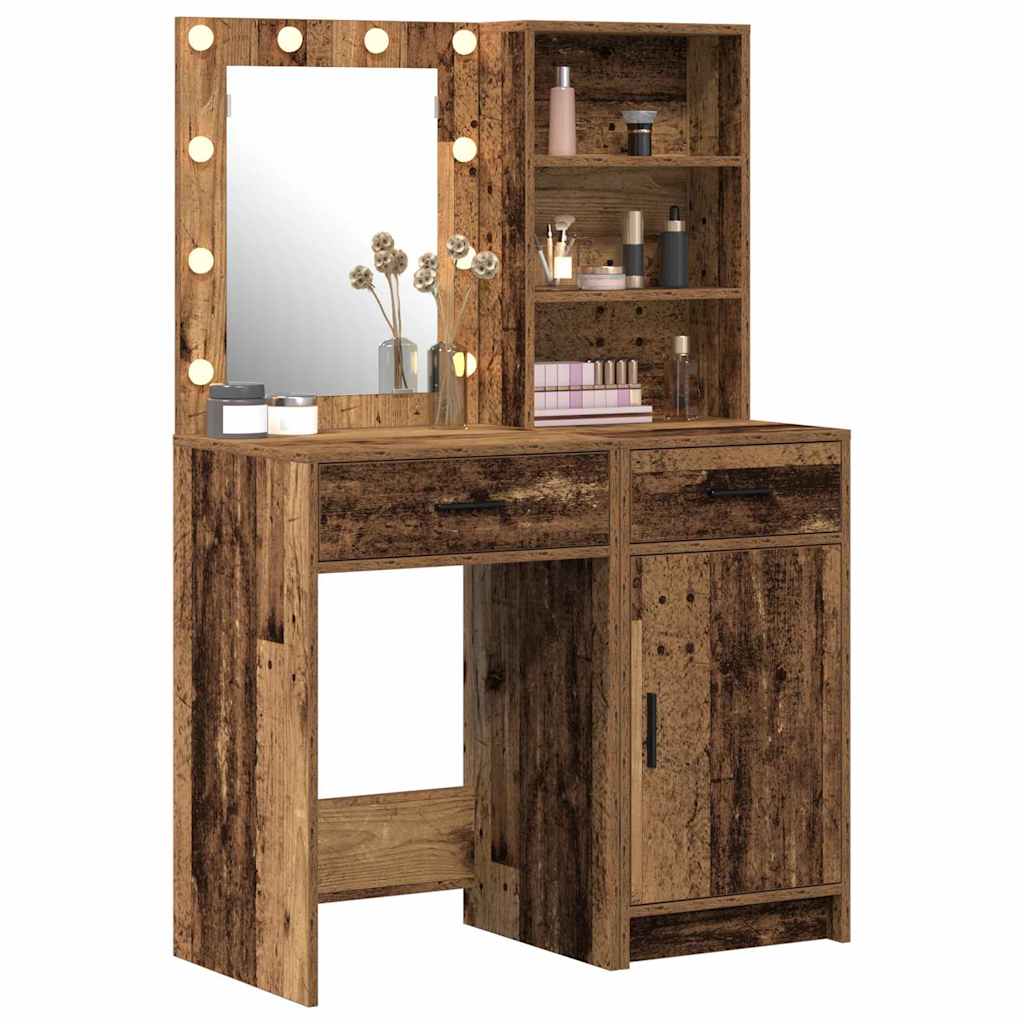 Set da tavolo da trucco con LED con porta 2 pcs Legno vecchio