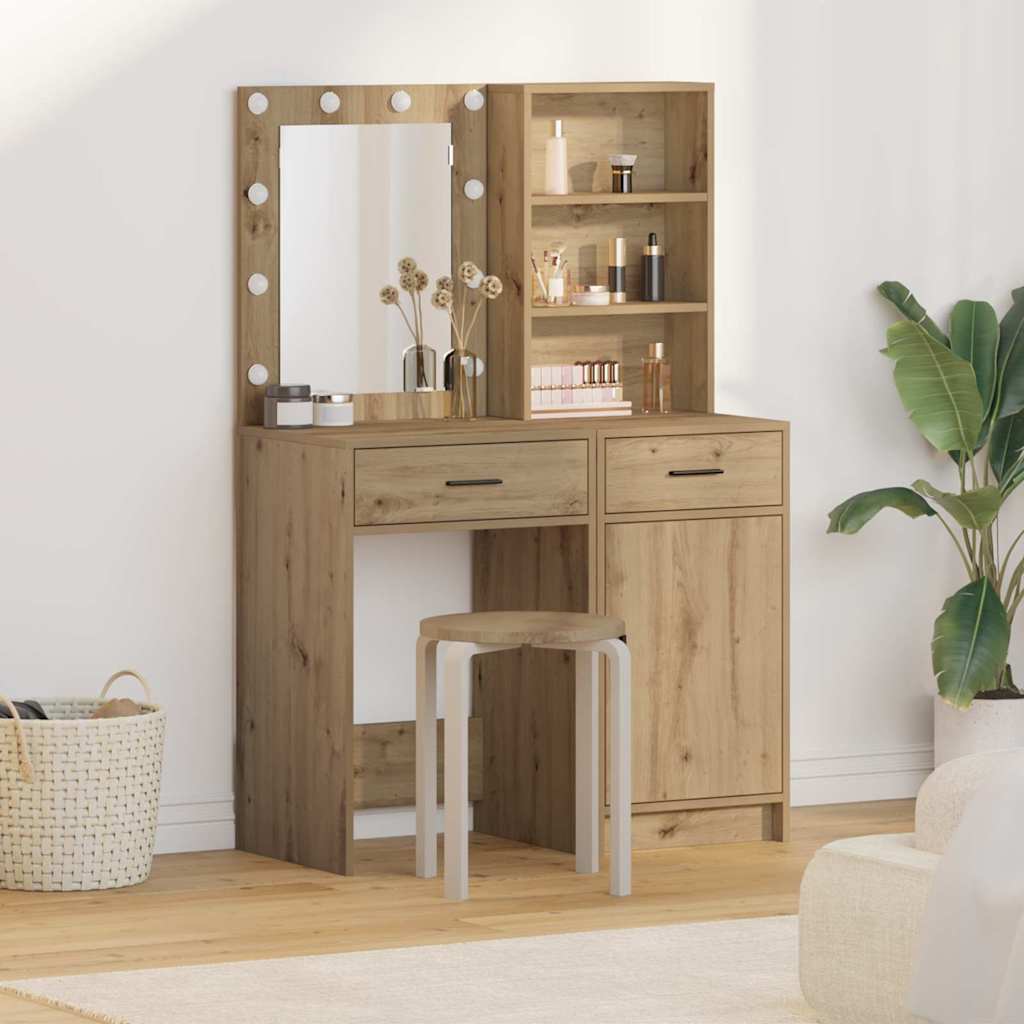 Set da tavolo da trucco con LED 2 pcs Rovere artigianale