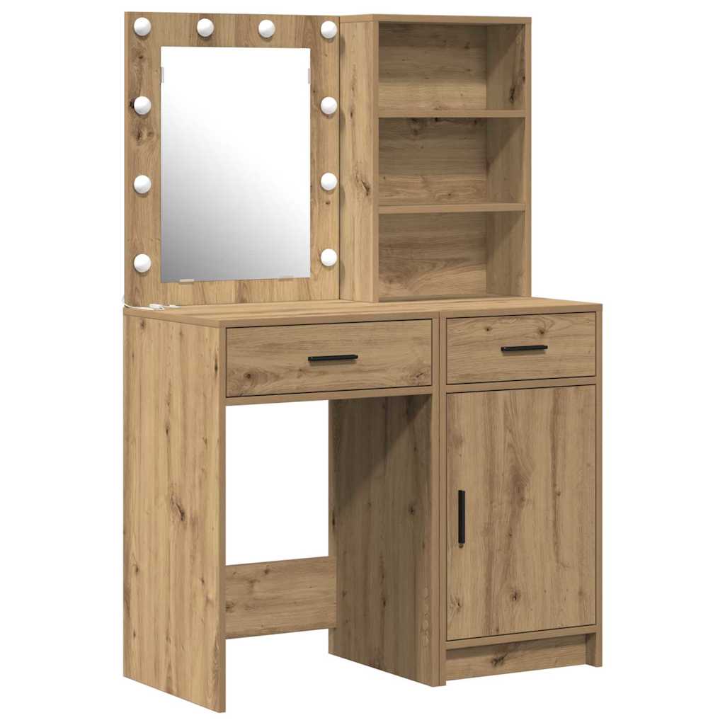 Set da tavolo da trucco con LED 2 pcs Rovere artigianale