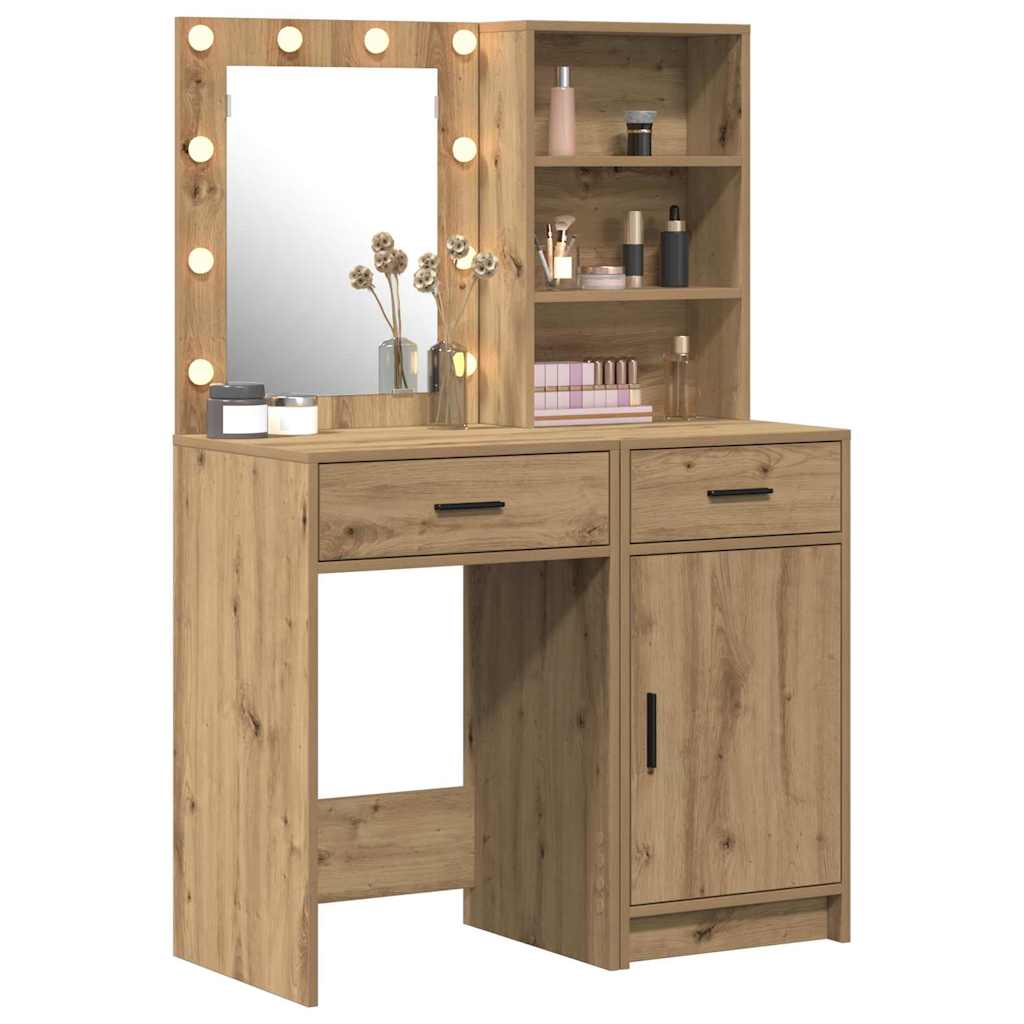 Set da tavolo da trucco con LED 2 pcs Rovere artigianale