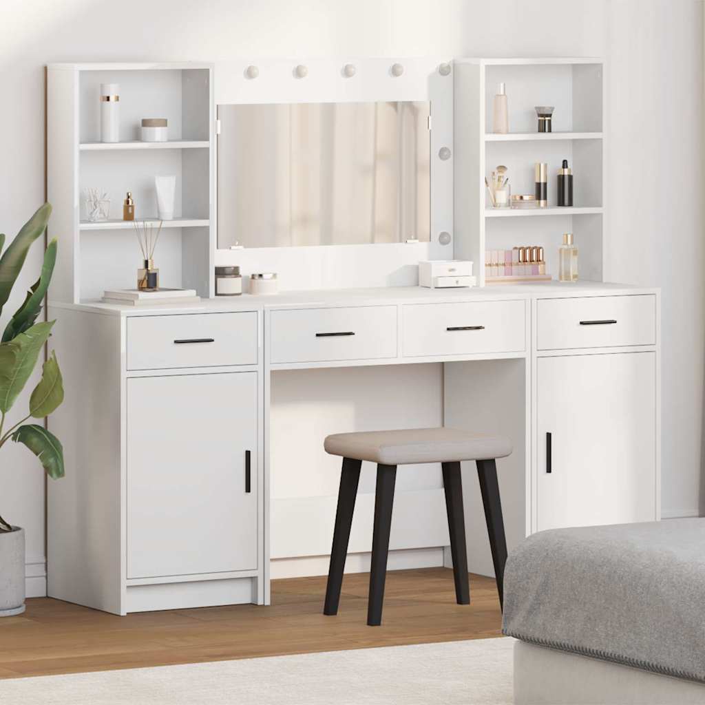 Set da tavolo da trucco con LED 3 pcs Bianco Legno multistrato
