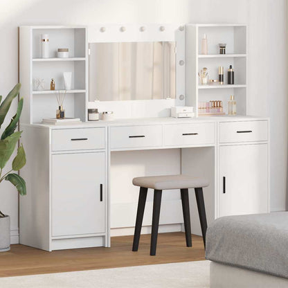 Set da tavolo da trucco con LED 3 pcs Bianco Legno multistrato