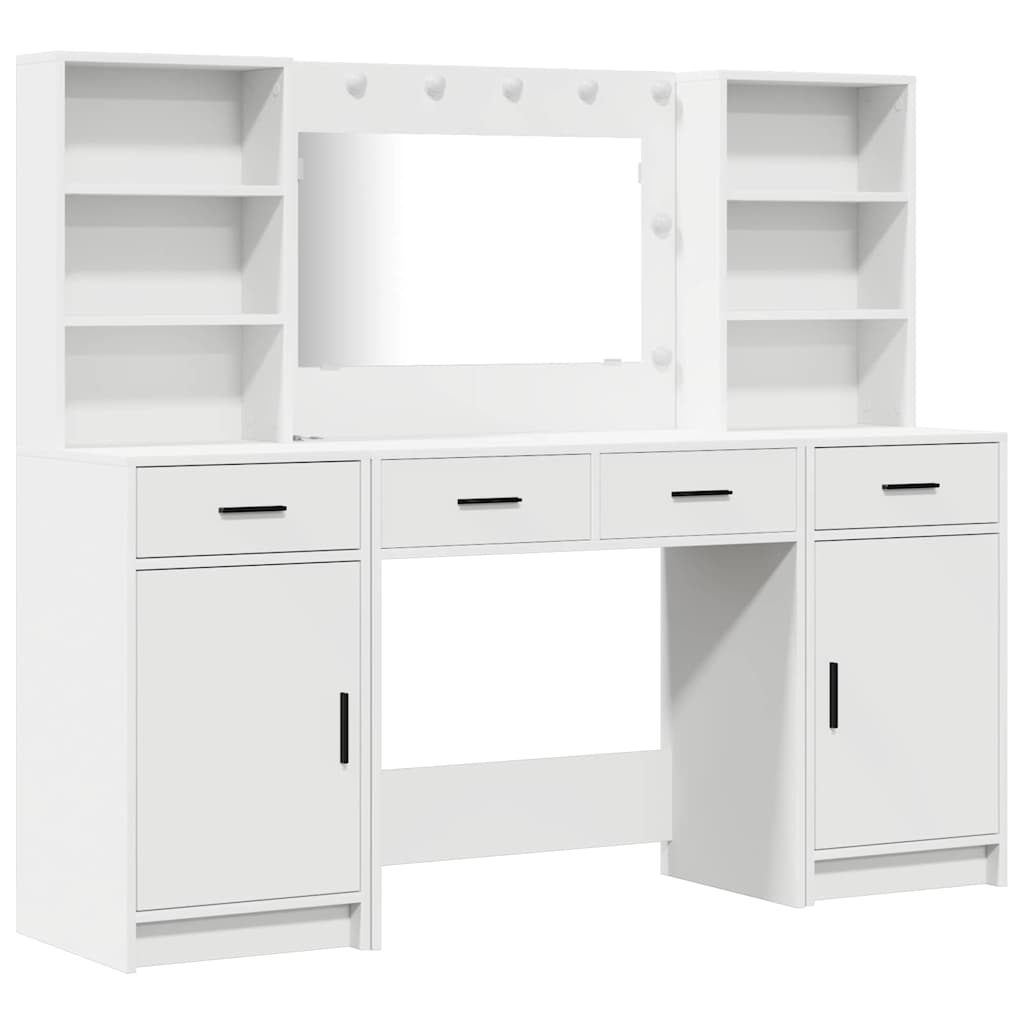 Set da tavolo da trucco con LED 3 pcs Bianco Legno multistrato