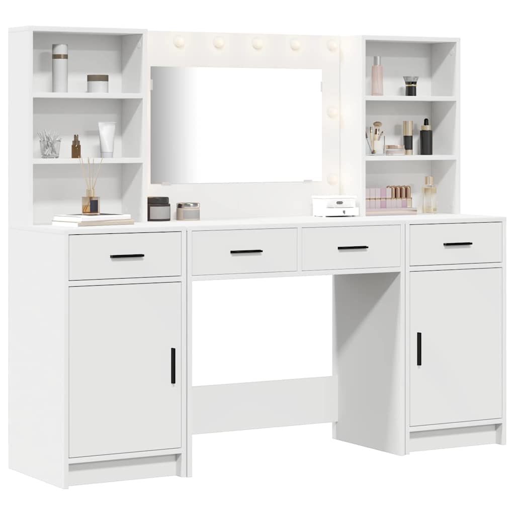 Set da tavolo da trucco con LED 3 pcs Bianco Legno multistrato