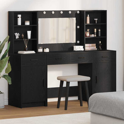 Set da tavolo da trucco con LED con cassetto 3 pcs Rovere Nero