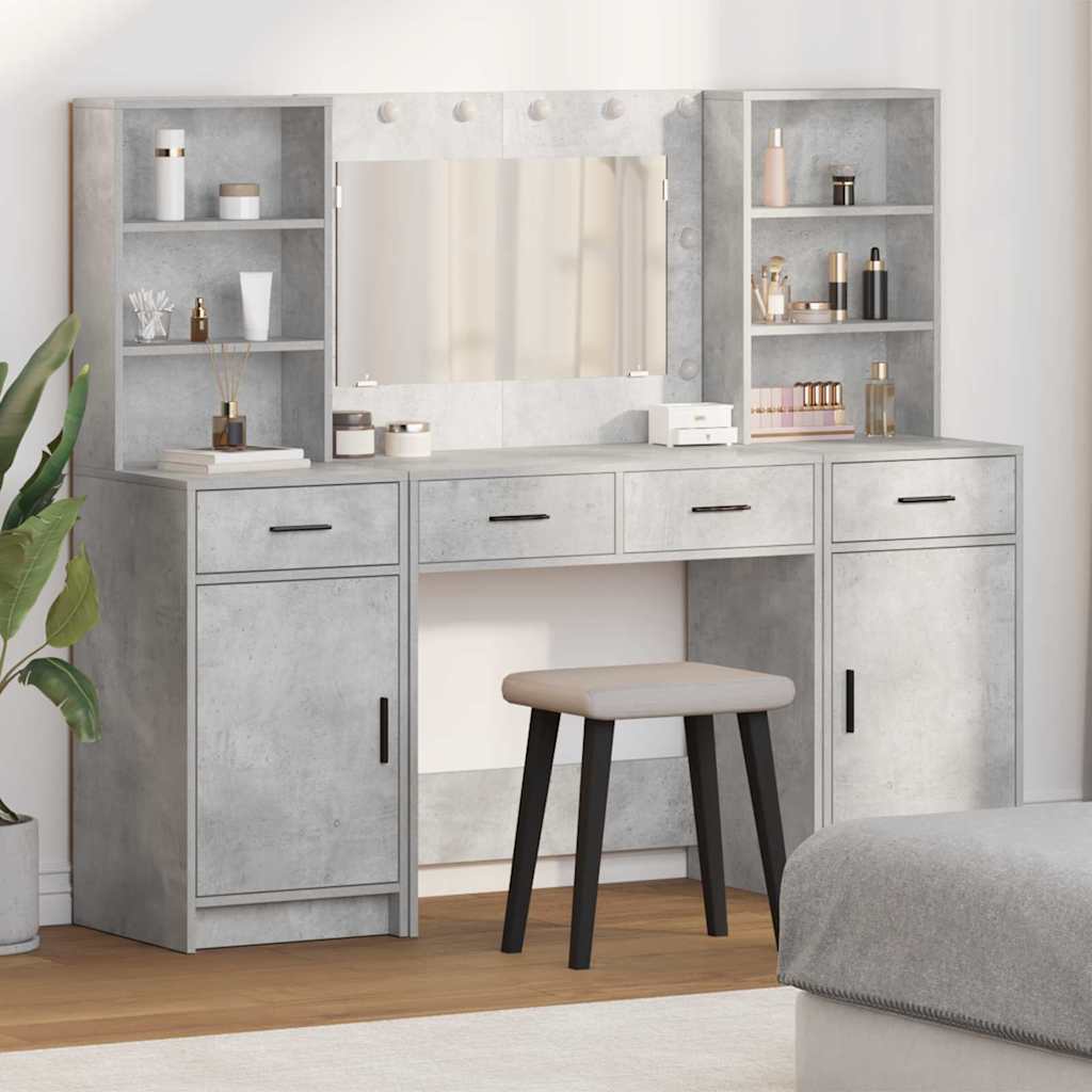 Set da tavolo da trucco con LED con porta 3 pcs Grigio cemento