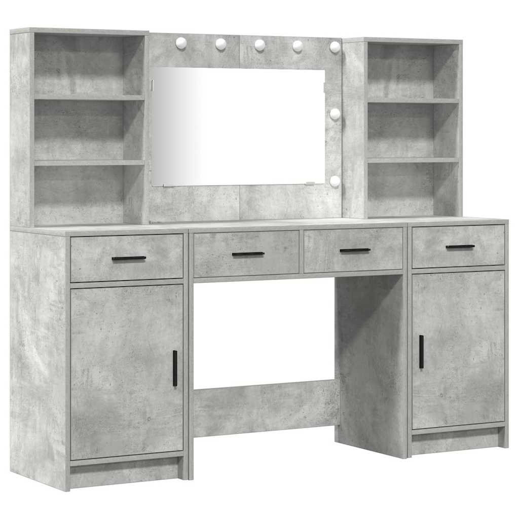 Set da tavolo da trucco con LED con porta 3 pcs Grigio cemento