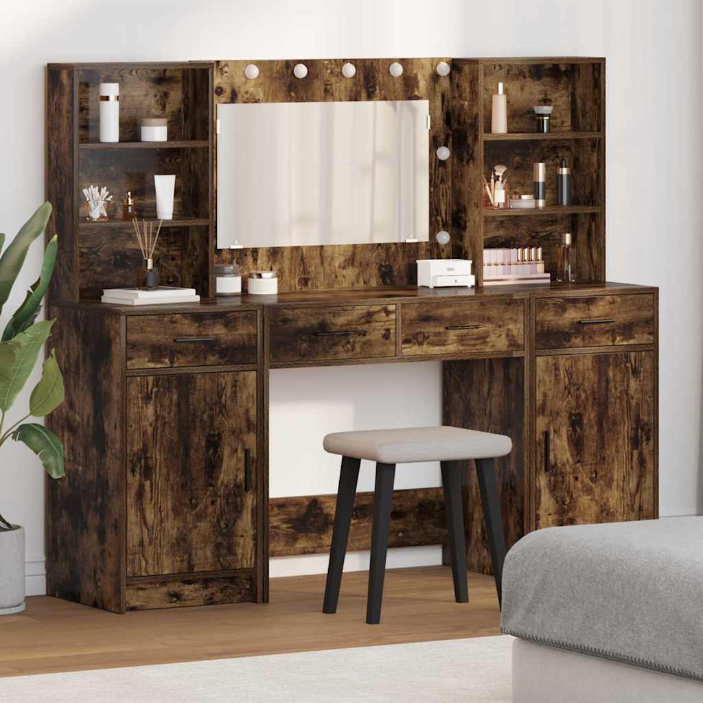 Set da tavolo da trucco con LED con cassetto 3 pcs Rovere fumÃ©