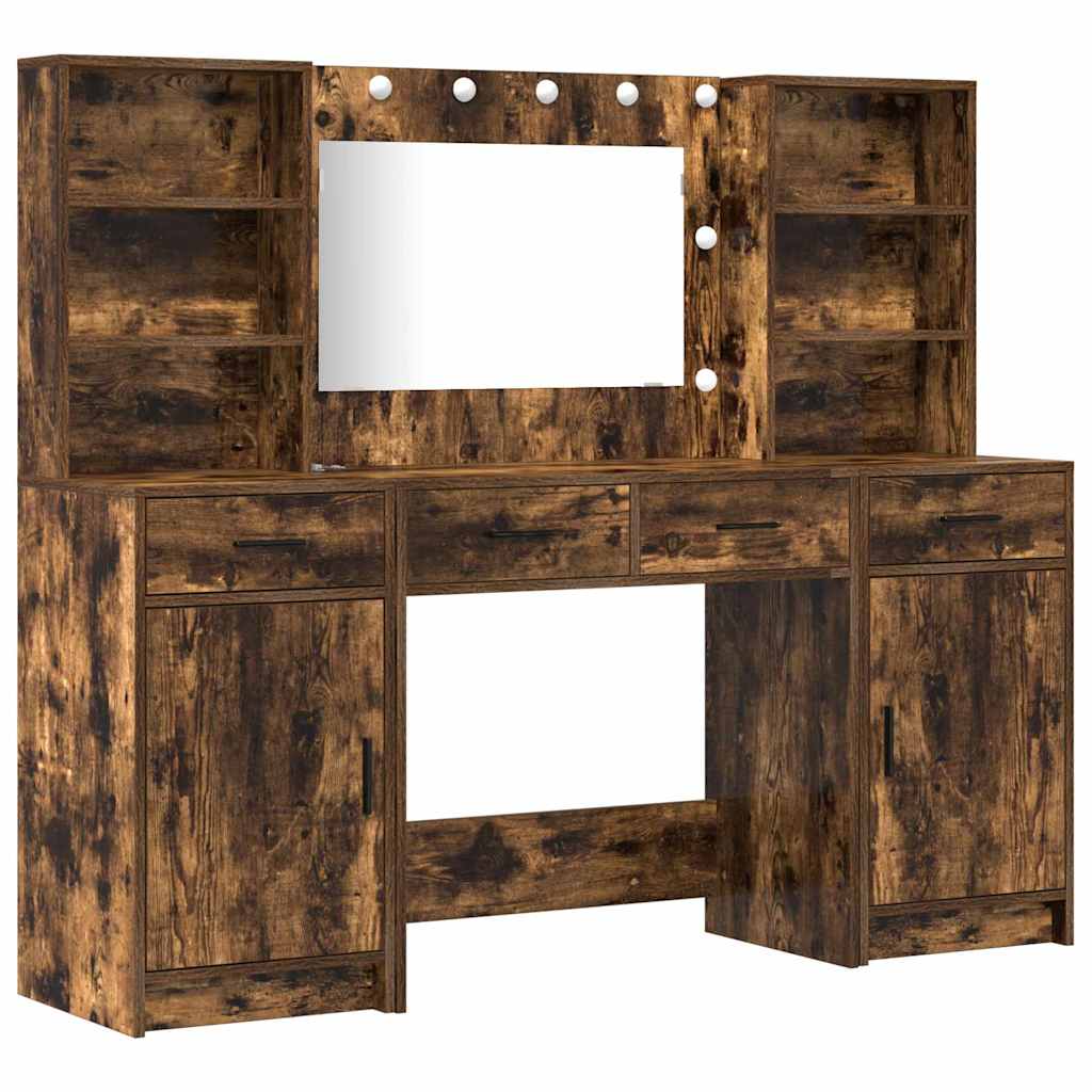 Set da tavolo da trucco con LED con cassetto 3 pcs Rovere fumÃ©
