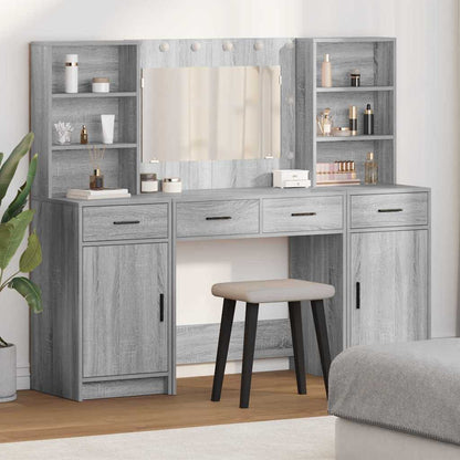 Set da tavolo da trucco con LED con porta 3 pcs Grigio Sonoma