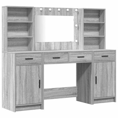 Set da tavolo da trucco con LED con porta 3 pcs Grigio Sonoma