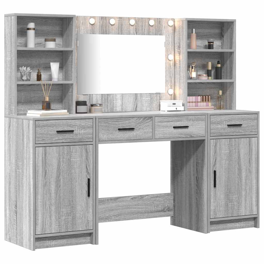Set da tavolo da trucco con LED con porta 3 pcs Grigio Sonoma