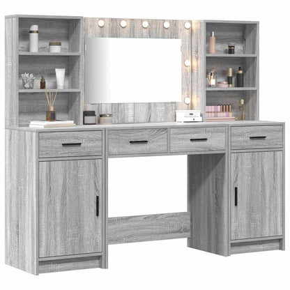 Set da tavolo da trucco con LED con porta 3 pcs Grigio Sonoma