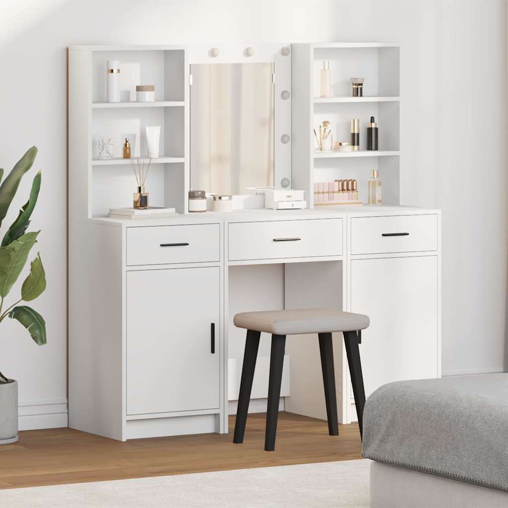 Set da tavolo da trucco con LED 3 pcs Bianco Legno multistrato